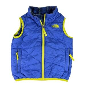 The North Face Toddler Reversible Chimbo Mossbud Puffer Vest Blue Plaid 3T